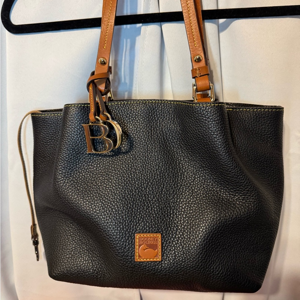 Dooney & Bourke Black and Brown Shoulder Bag with Gold Hardware